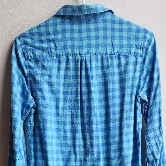 Vineyard Vines Blue Checked Half-Button Down Blouse Size 2 - Picture 10 of 12